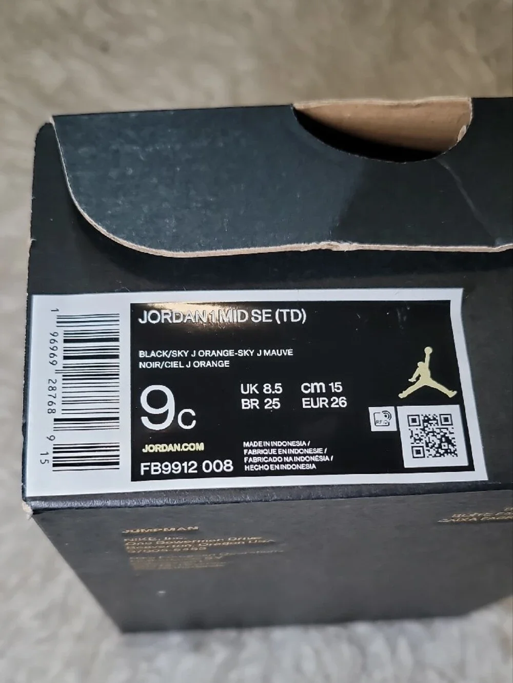 Jordan Kids Black, Pink & Peach High-Top Sneakers
